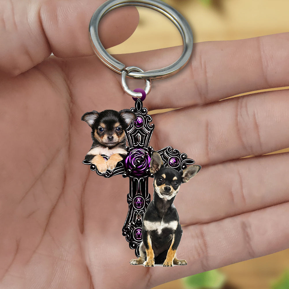 Chihuahua 3 Pray For God Acrylic Keychain