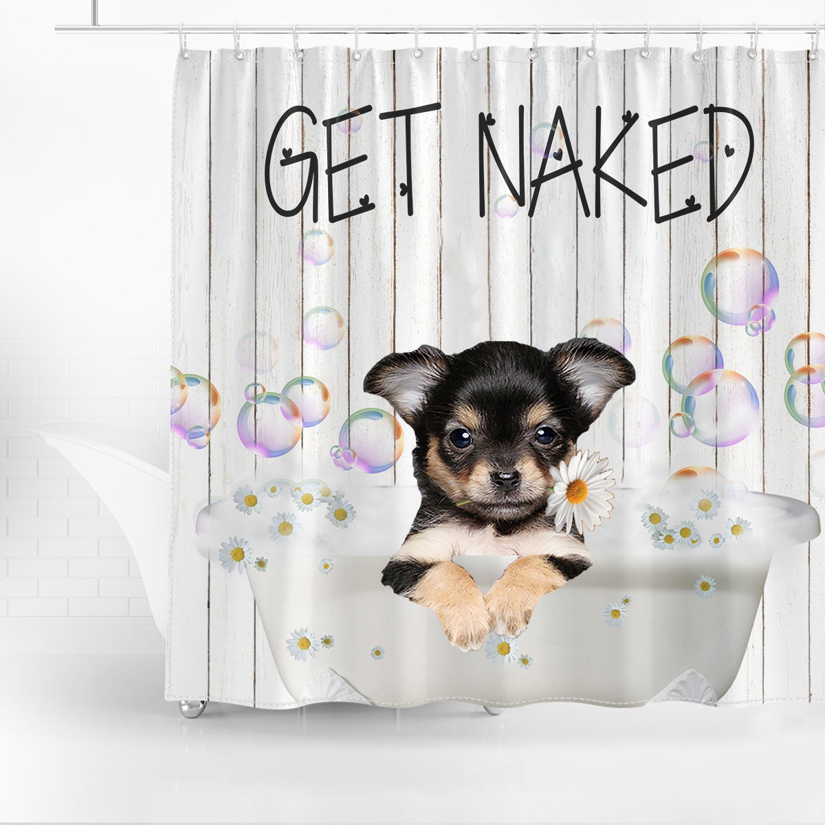 Chihuahua 3Get Naked Daisy Shower Curtain