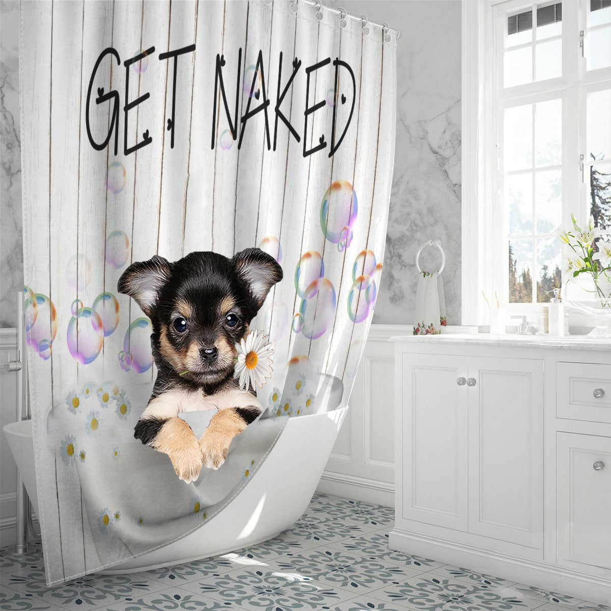 Chihuahua 3Get Naked Daisy Shower Curtain