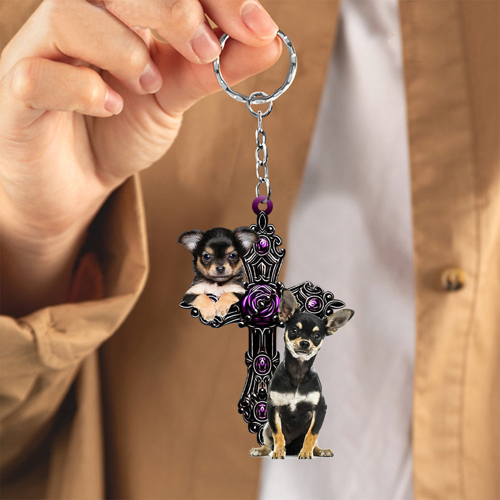 Chihuahua 3 Pray For God Acrylic Keychain