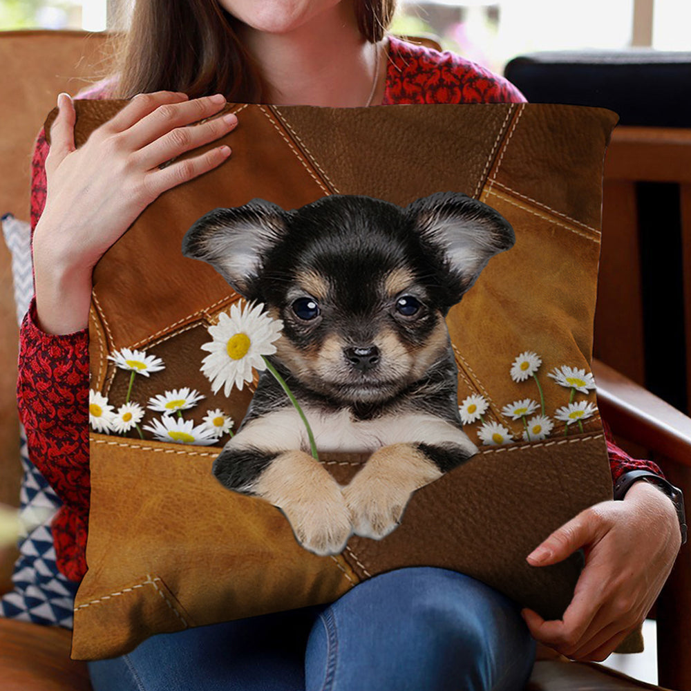 Chihuahua 3 Holding Daisy Pillow Case