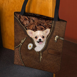 Chihuahua Holding Daisy Tote Bag