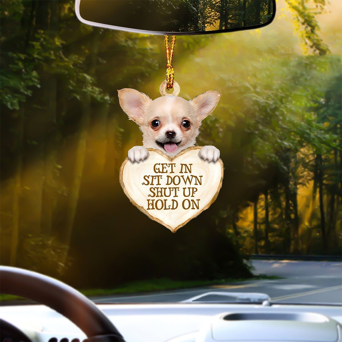 Chihuahua 3 Heart Shape Get In Car Hanging Ornament
