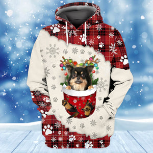 Chihuahua Long haired In Snow Pocket Merry Christmas Unisex Hoodie
