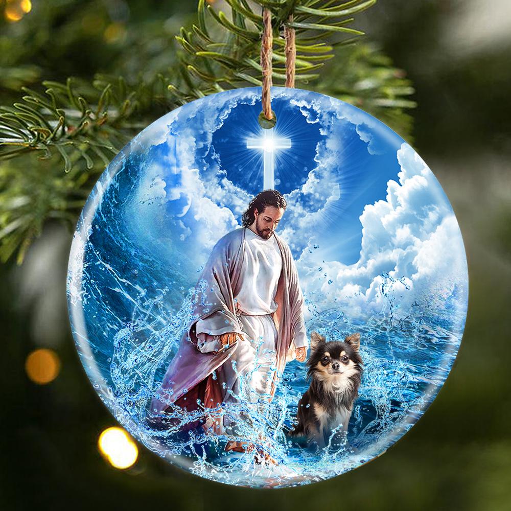 Chihuahua And God Walking On The Ocean Wave Porcelain/Ceramic Ornament
