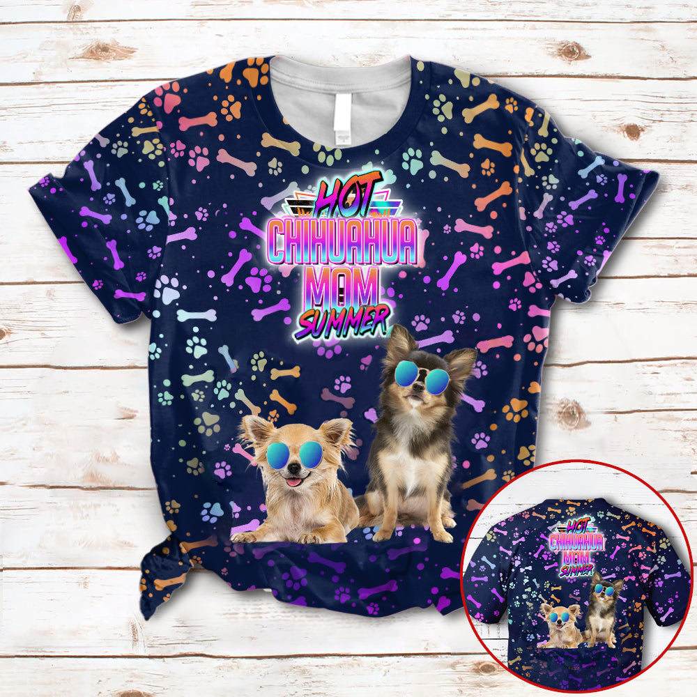 Hot Chihuahua Mom Summer Neon Tropical Desing 3D All Over Print T-Shirt