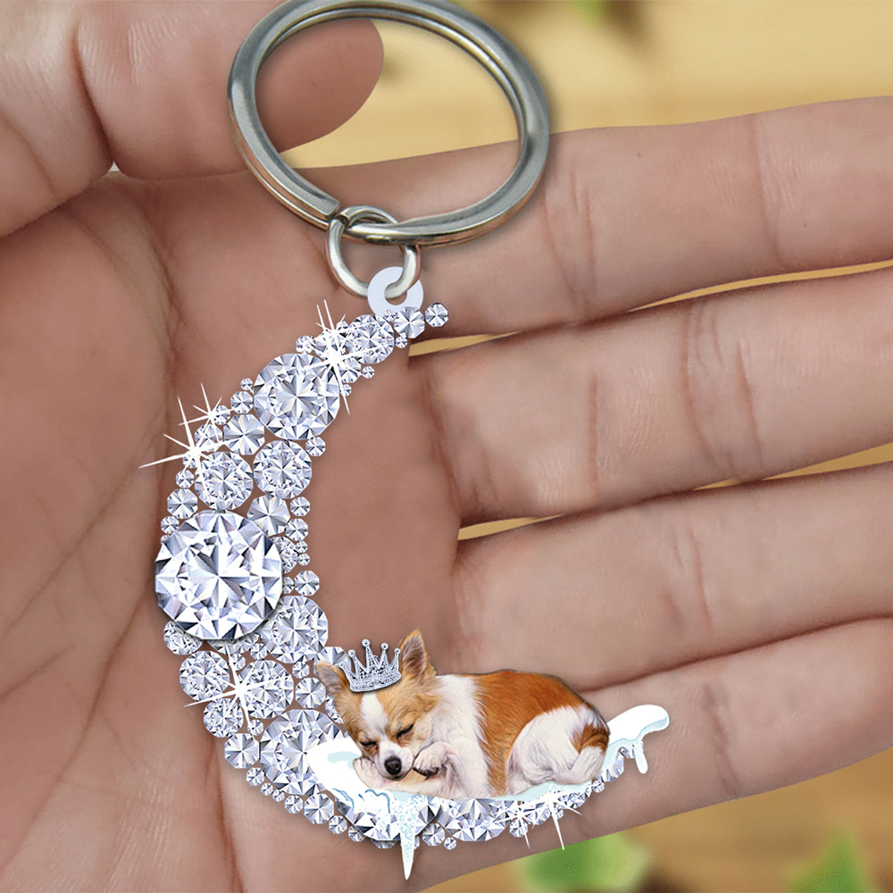 Chihuahua Sleeping On A Diamond Moon Acrylic Keychain