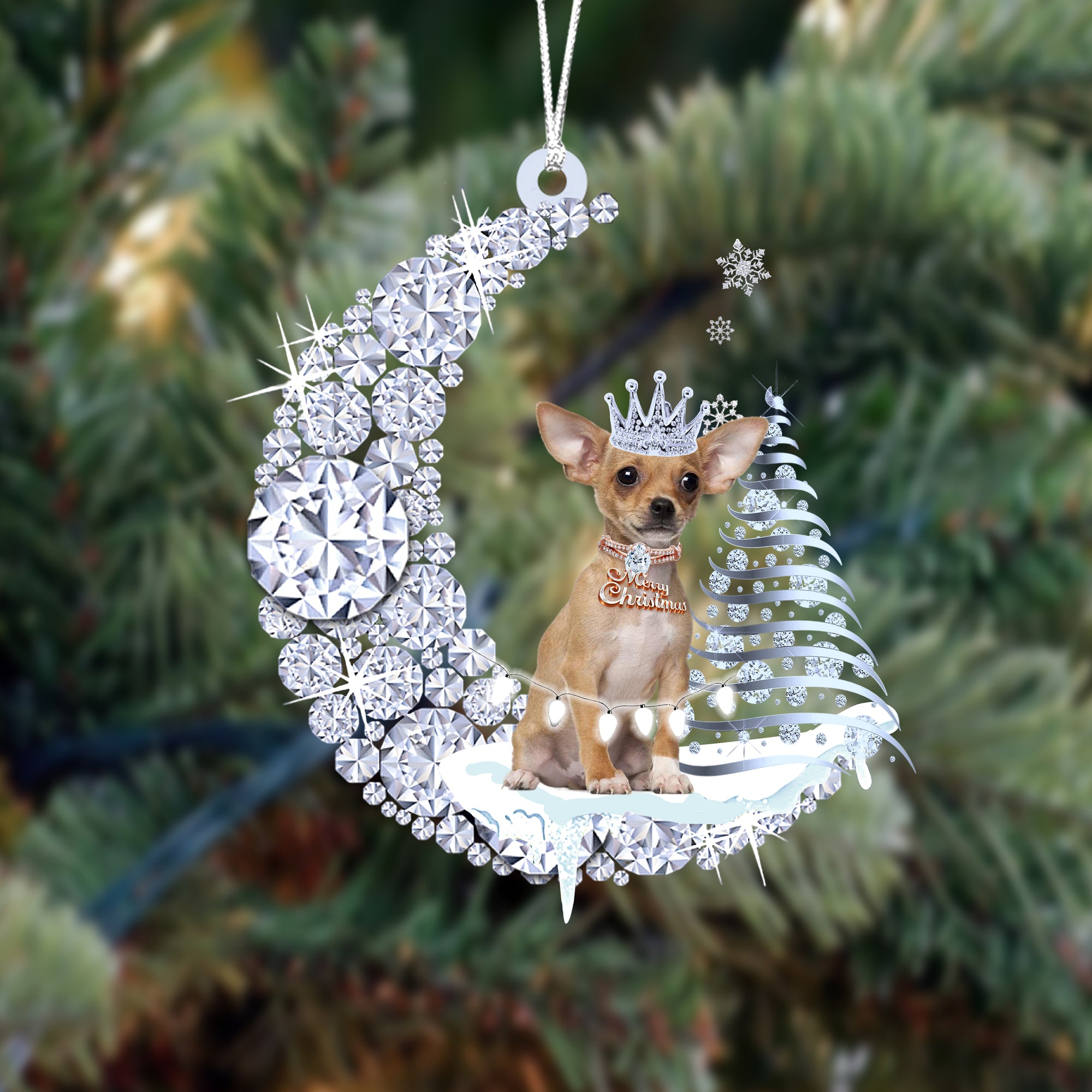 Chihuahua (2)Diamond Moon Merry Christmas Ornament