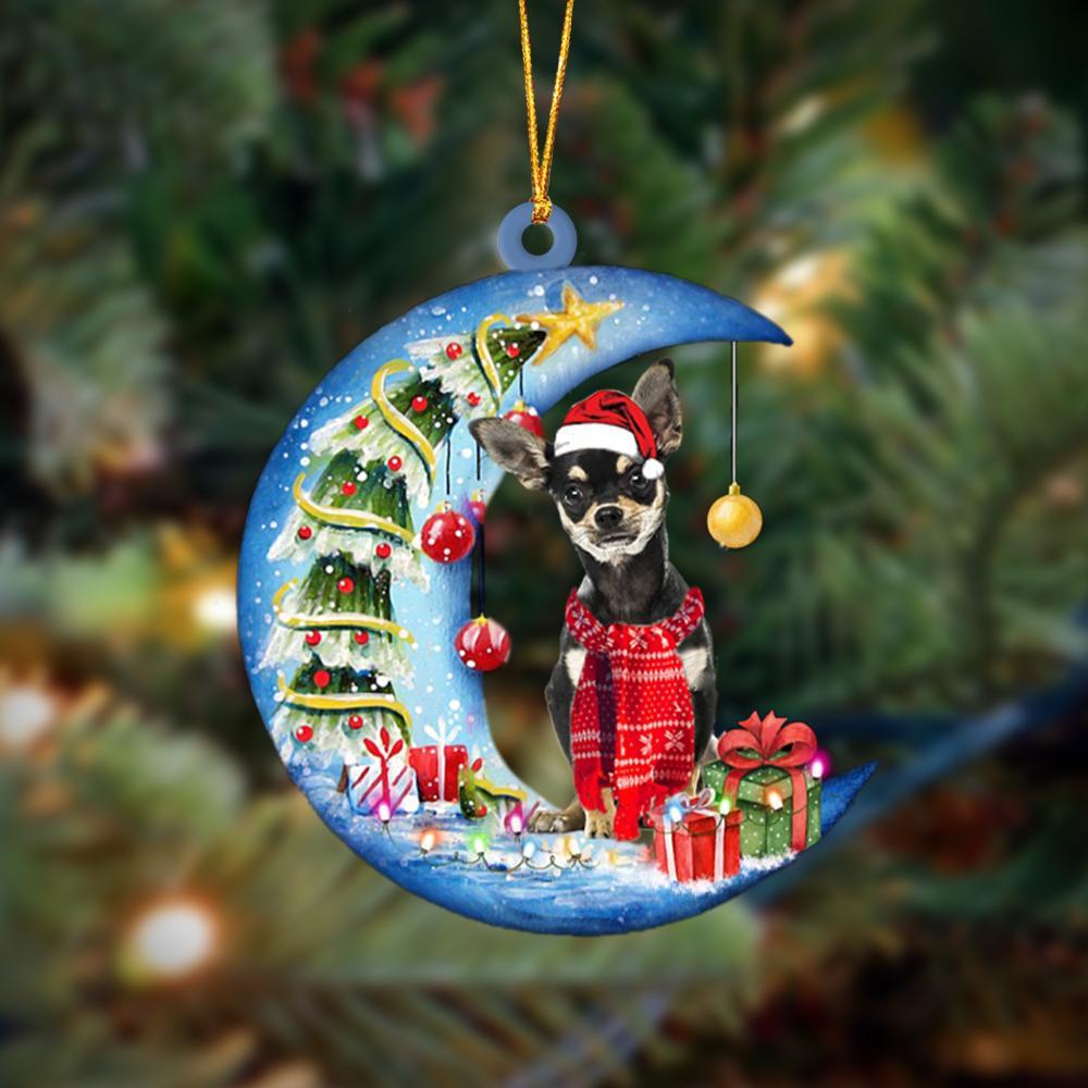 Chihuahua Sits On The Moon Merry Christmas Hanging Ornament