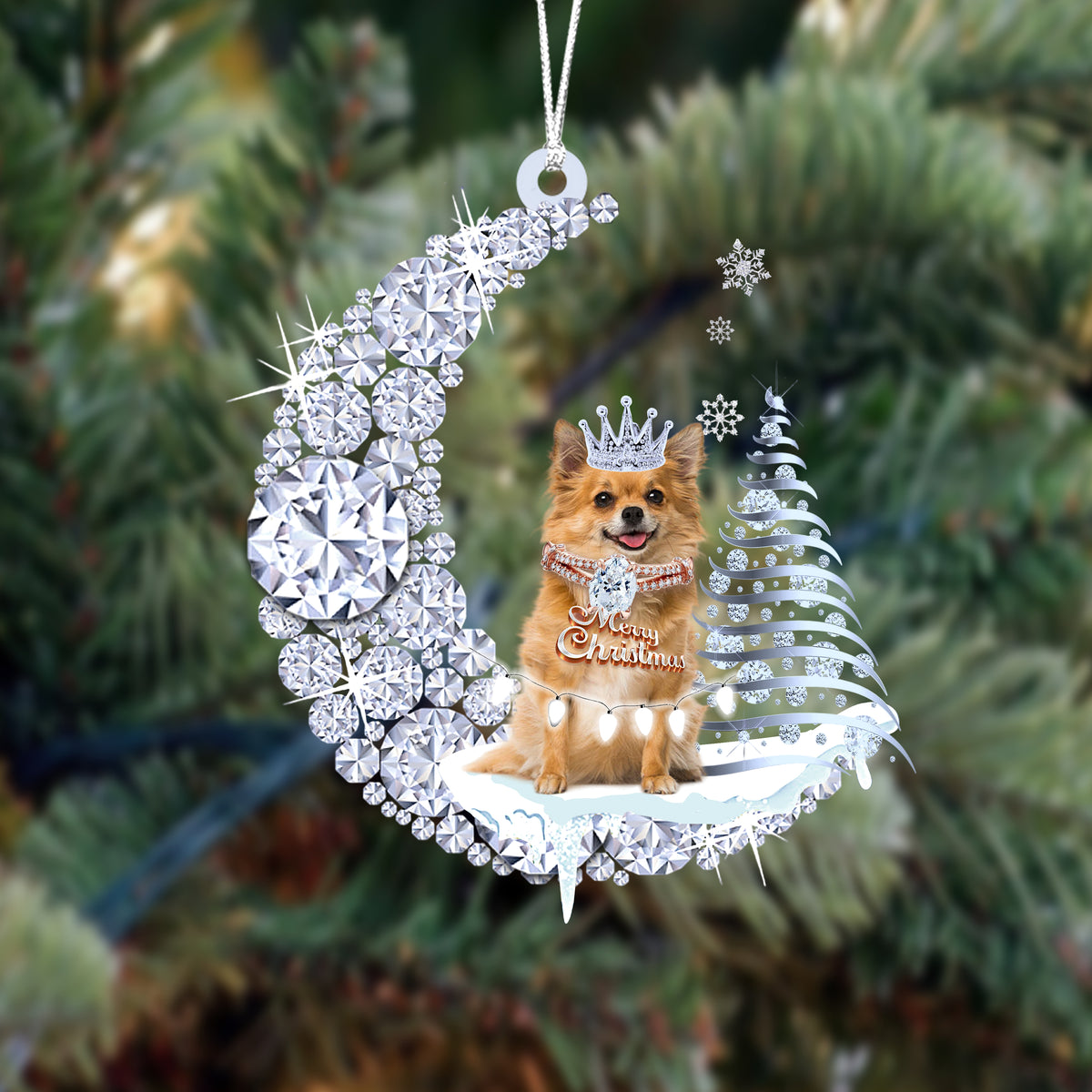 Chihuahua (4)Diamond Moon Merry Christmas Ornament