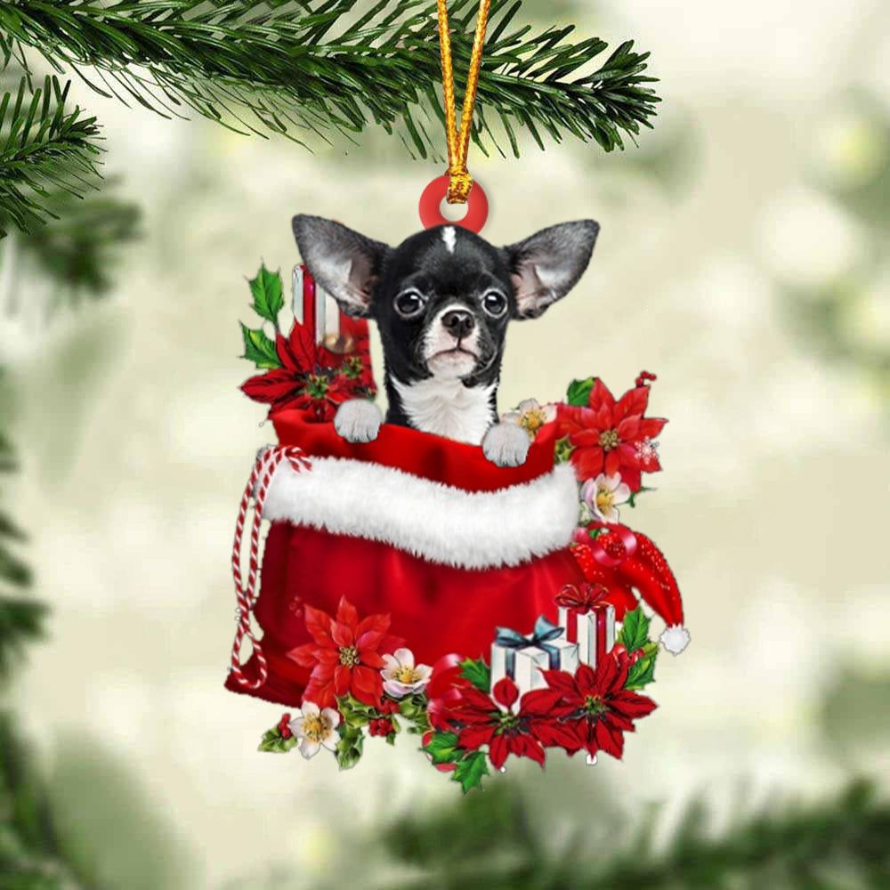 Chihuahua In Gift Bag Christmas Ornament