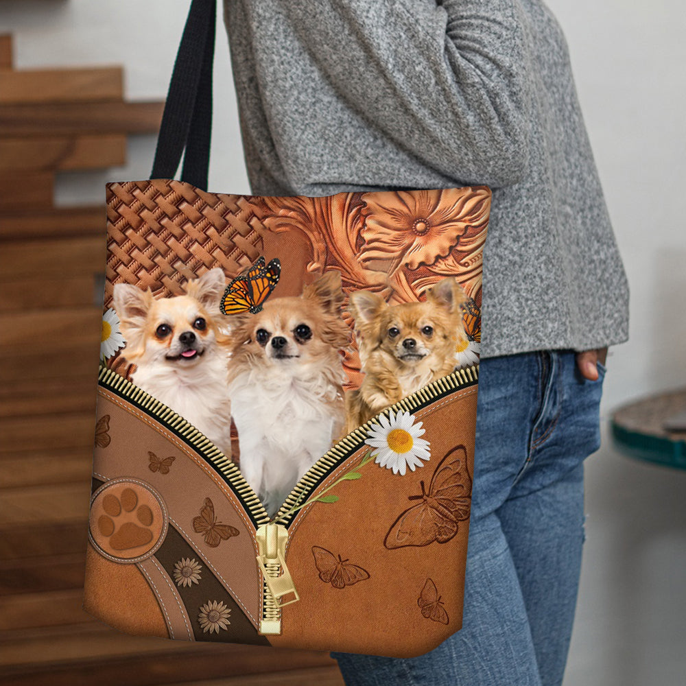 Chihuahua Daisy Flower And Butterfly Tote Bag