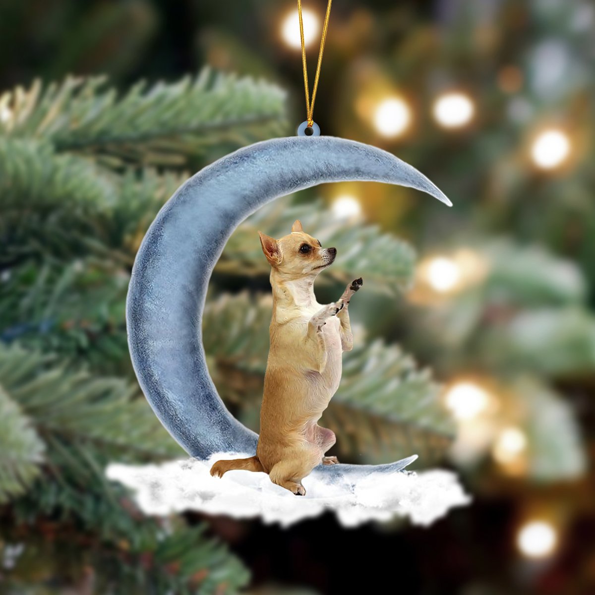 Chihuahua Sits On The Moon Hanging Ornament