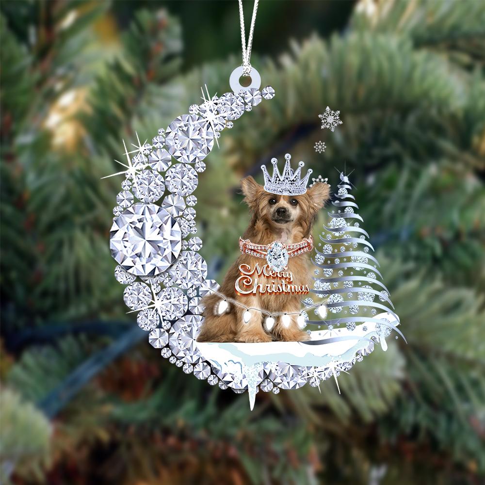 Chinese Crested Diamond Moon Merry Christmas Ornament