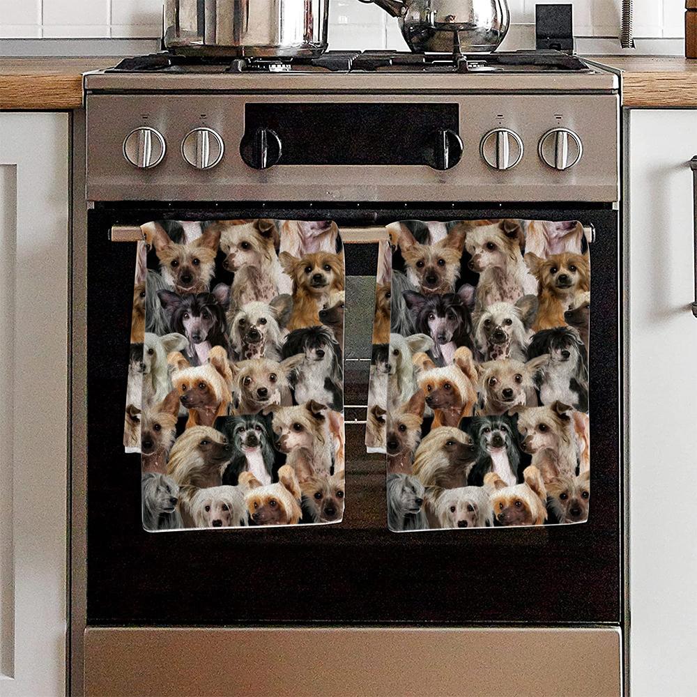 A Bunch Of Chinese Cresteds Kitchen Towel