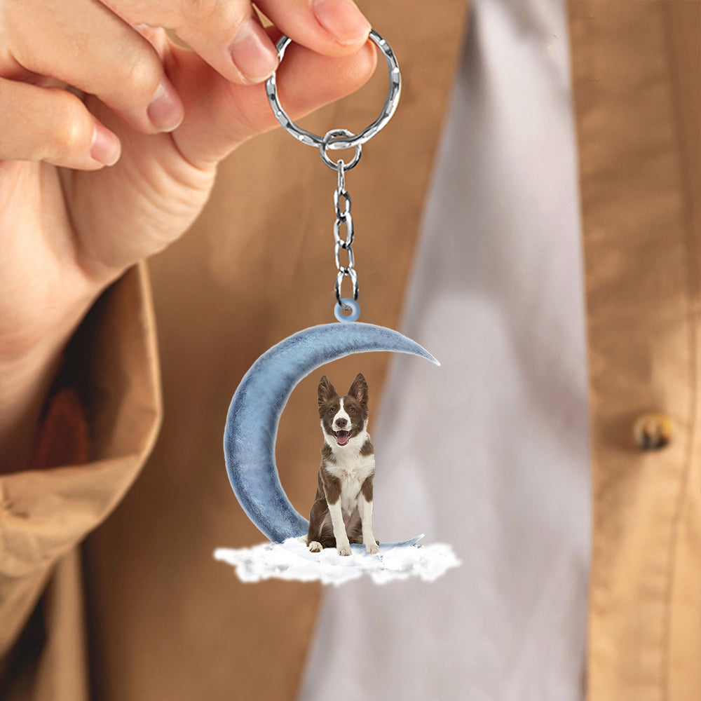 Chocolate Border Collie On The Moon Flat Acrylic Keychain