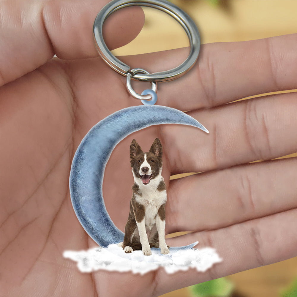 Chocolate Border Collie On The Moon Flat Acrylic Keychain