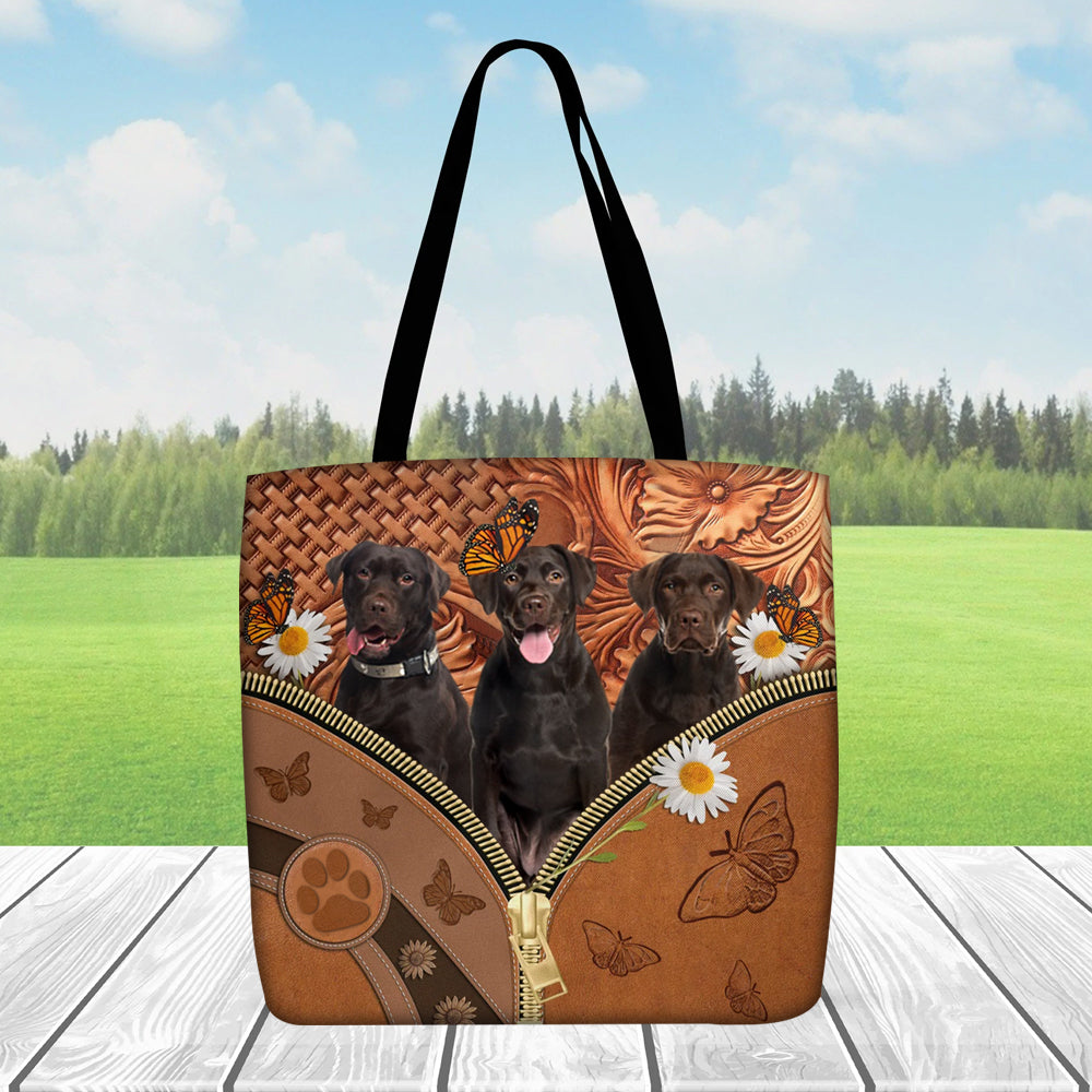 Chocolate Labrador Daisy Flower And Butterfly Tote Bag