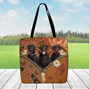 Chocolate Labrador Daisy Flower And Butterfly Tote Bag