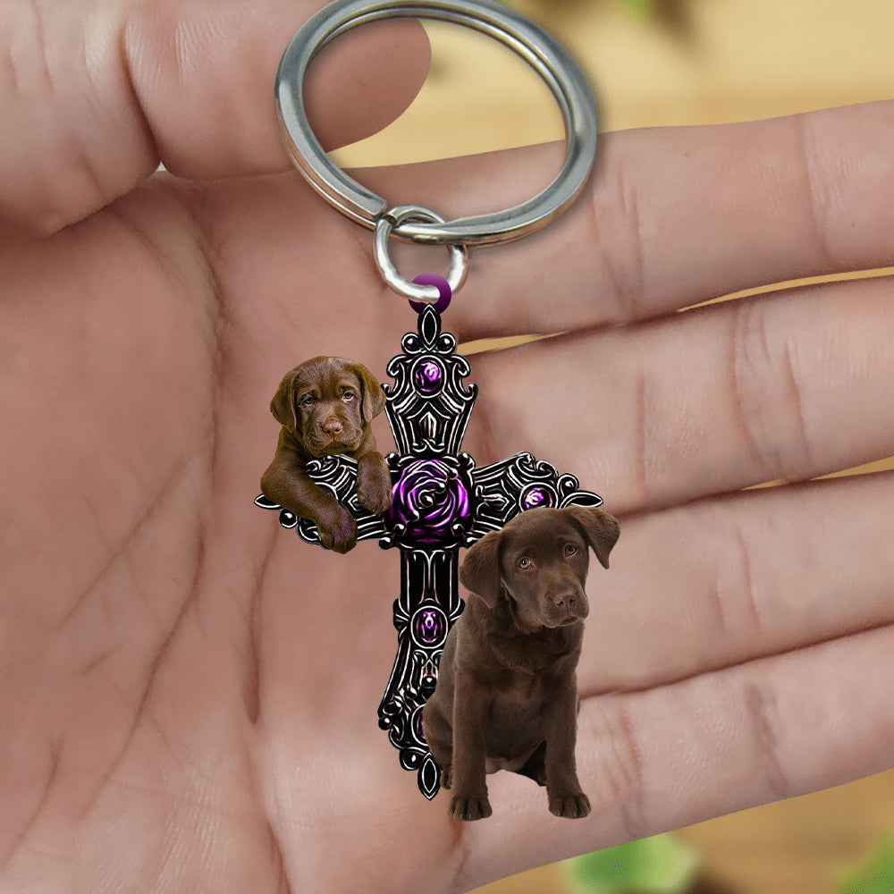 Chocolate Labrador Pray For God Acrylic Keychain