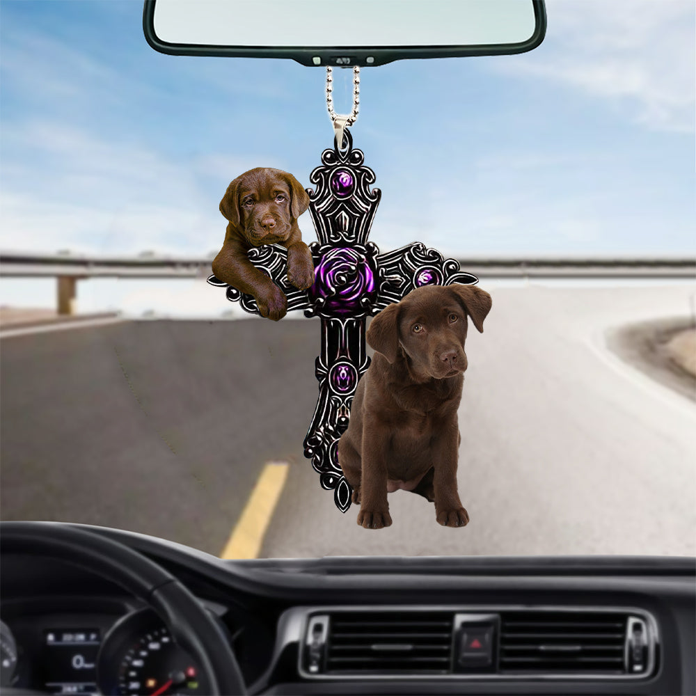 Chocolate Labrador Pray For God Car Hanging Ornament