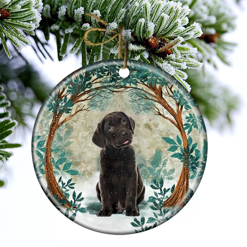 Chocolate Labrador Retriever Among Forest Porcelain/Ceramic Ornament