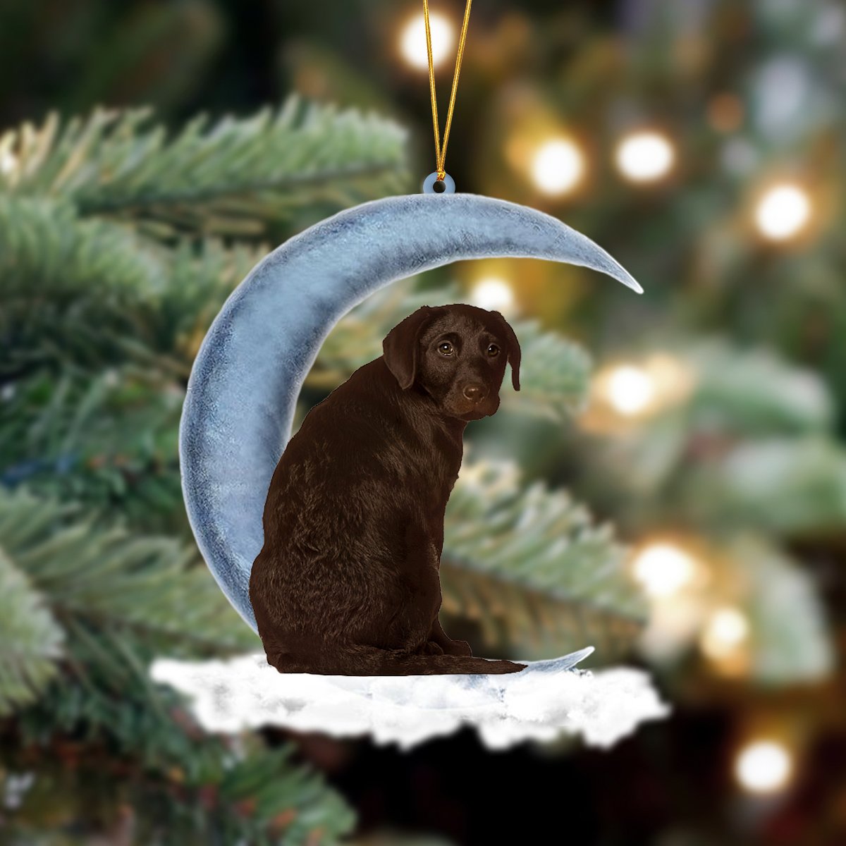 Chocolate Labrador Retriever Sits On The Moon Hanging Ornament