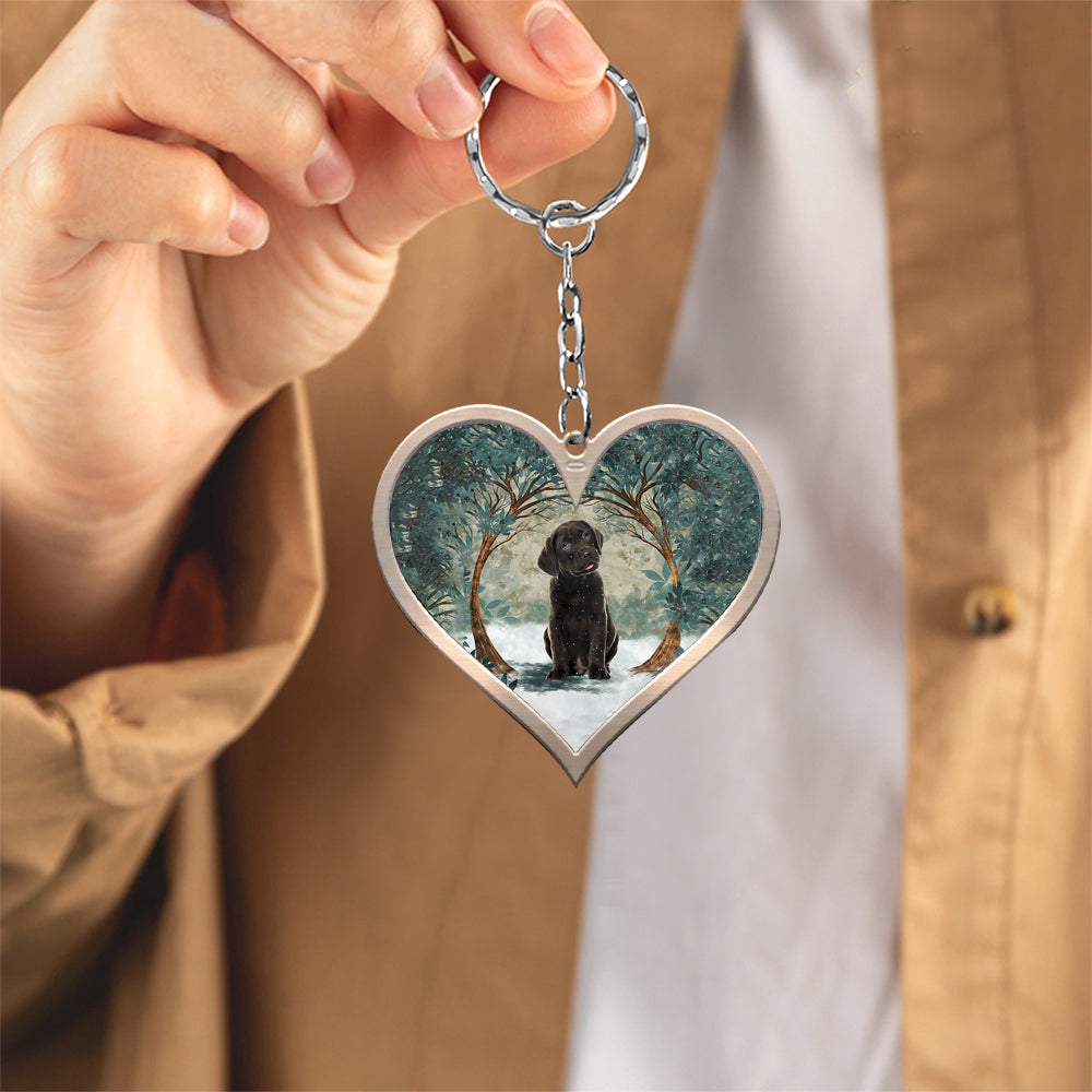 Chocolate Labrador Retriever Heart Shape Stainless Steel Keychain