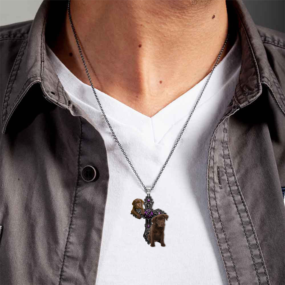 Chocolate Labrador Pray For God Stainless Steel Necklace