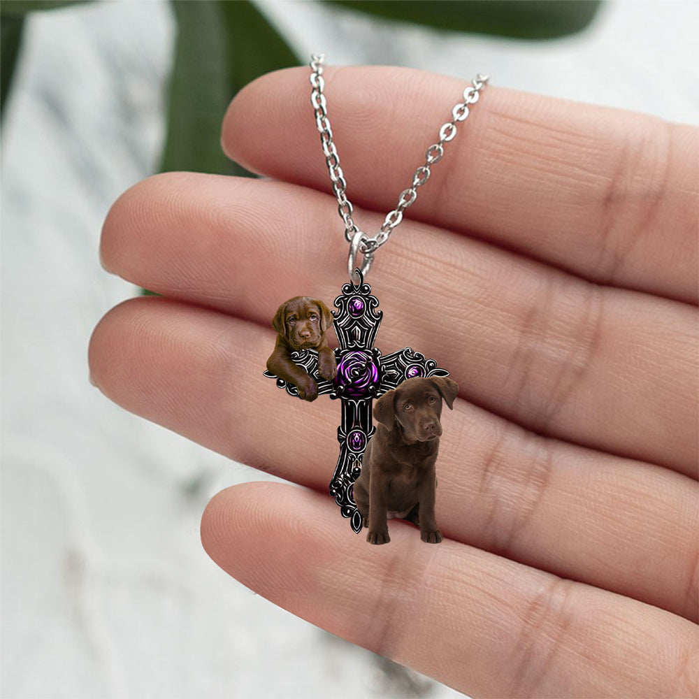 Chocolate Labrador Pray For God Stainless Steel Necklace