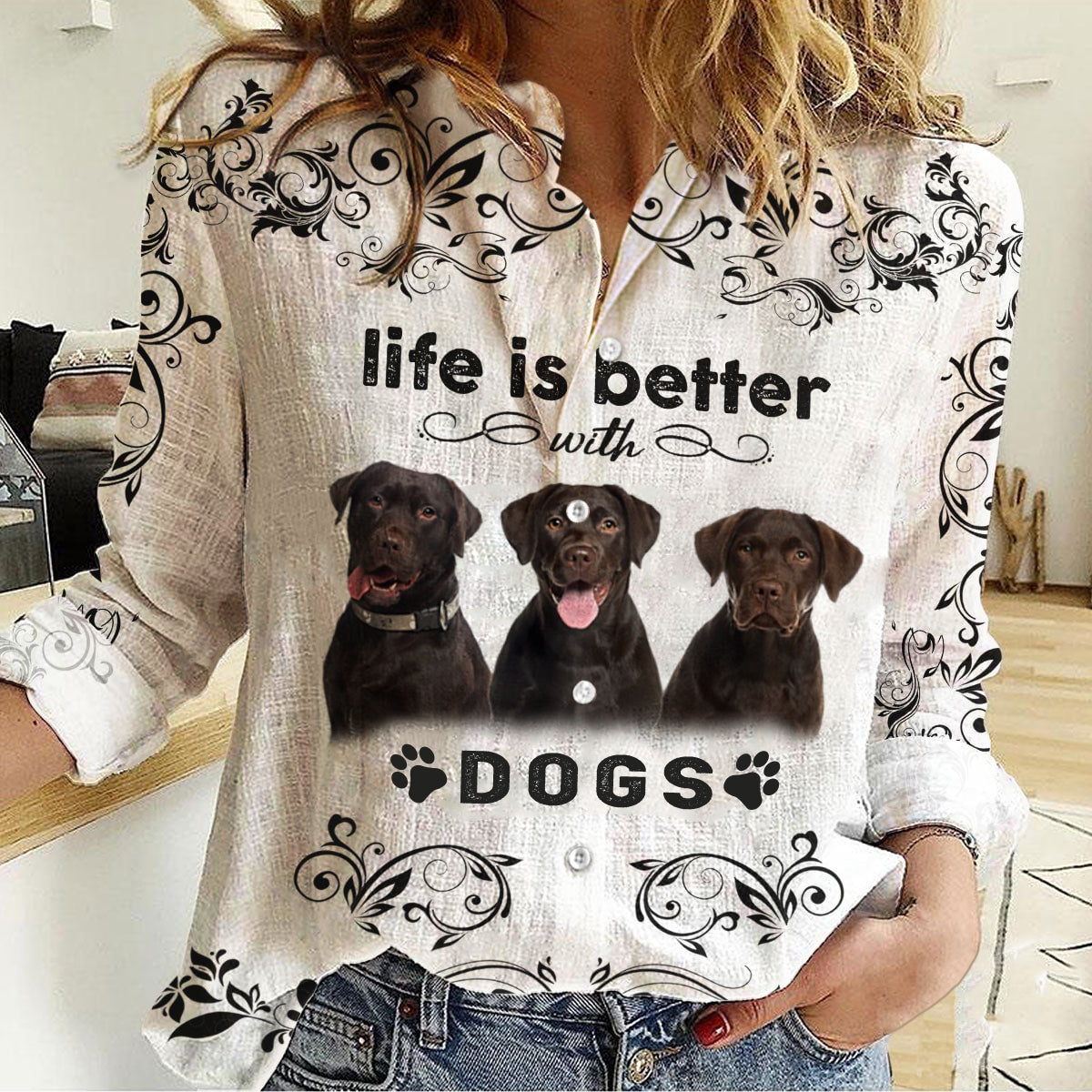 Chocolate Labrador -Life Is Better With Dogs Women's Long-Sleeve Shirt