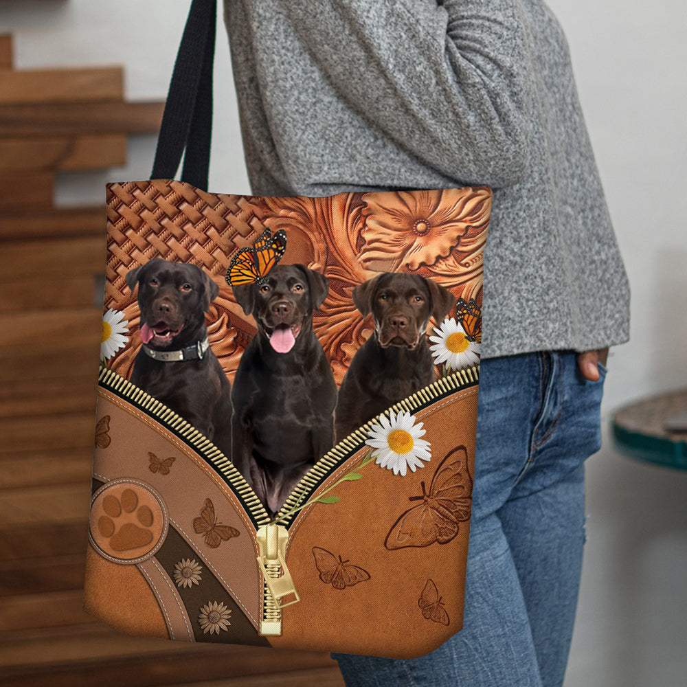 Chocolate Labrador Daisy Flower And Butterfly Tote Bag