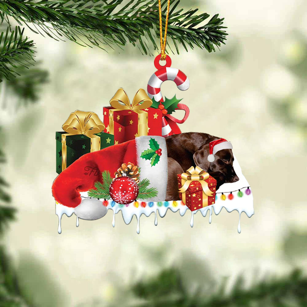 Chocolate labrador Merry Christmas Hanging Ornament-0211