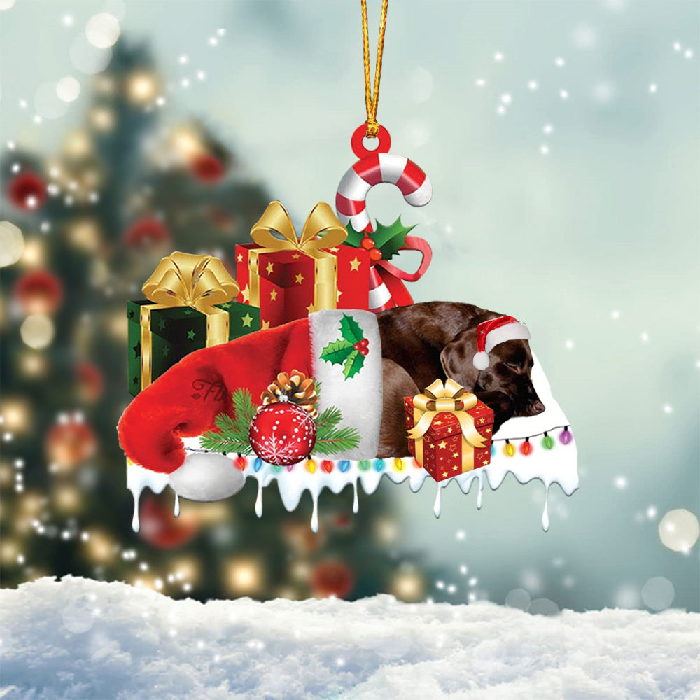 Chocolate labrador Merry Christmas Hanging Ornament-0211