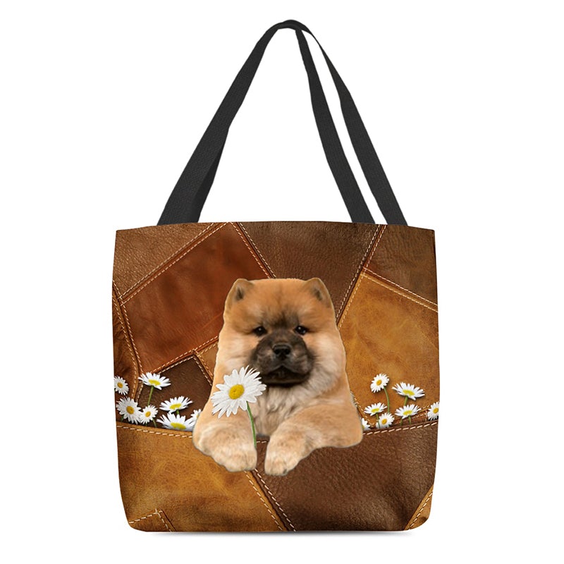 Chow Chow Holding Daisy All Over Printed Tote Bag