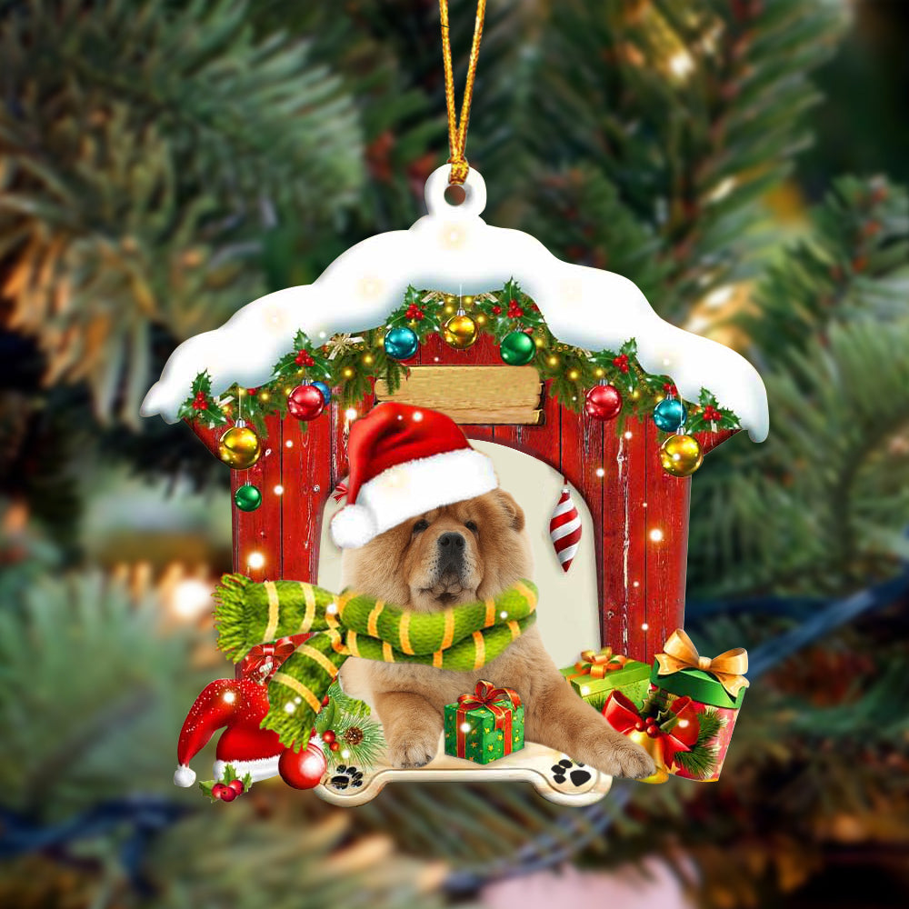 Chow Chow 2 In Red Wood House Christmas Ornament