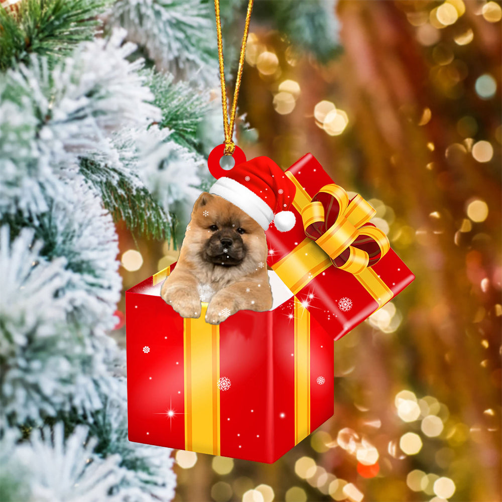 Chow Chow In Red Gift Box Christmas Ornament