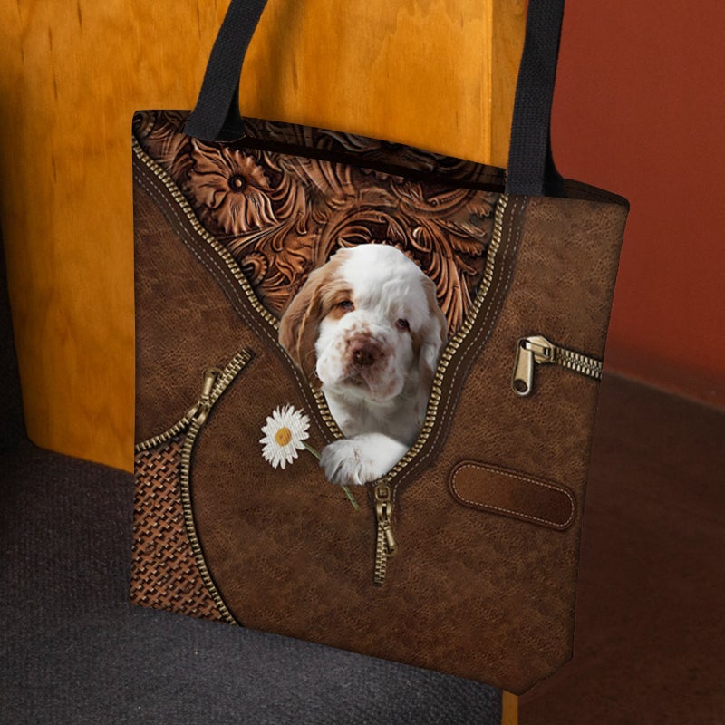 Clumber Spaniel Holding Daisy Tote Bag