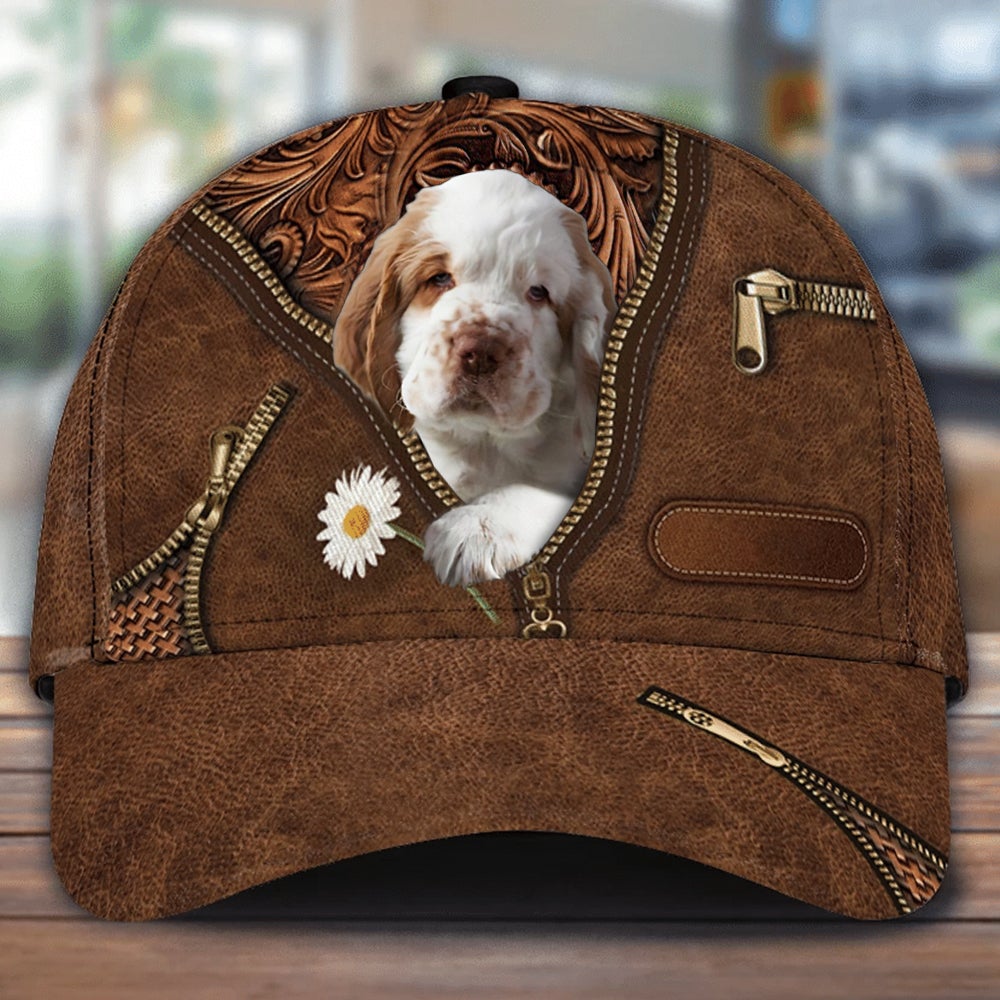 Clumber Spaniel Holding Daisy Unisex Cap