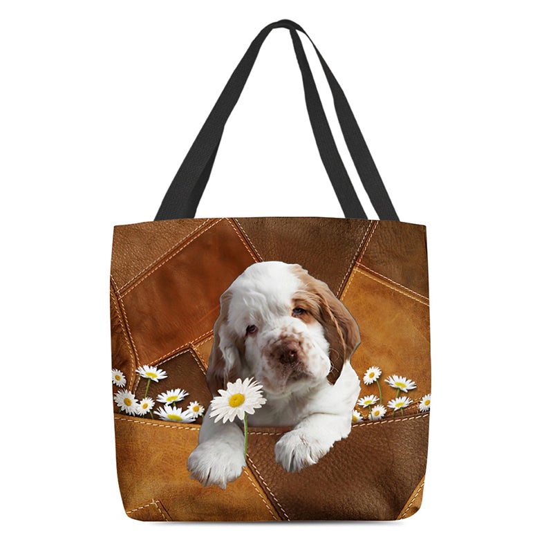 Clumber Spaniel Holding Daisy All Over Printed Tote Bag