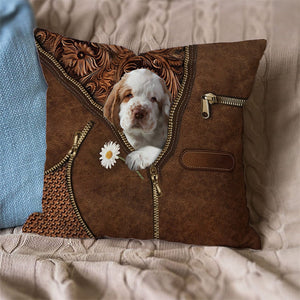 Clumber Spaniel Holding Daisy Pillow Case