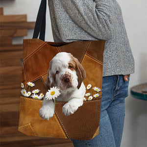 Clumber Spaniel Holding Daisy All Over Printed Tote Bag