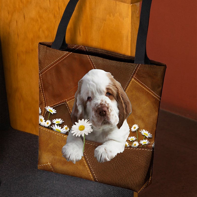 Clumber Spaniel Holding Daisy All Over Printed Tote Bag