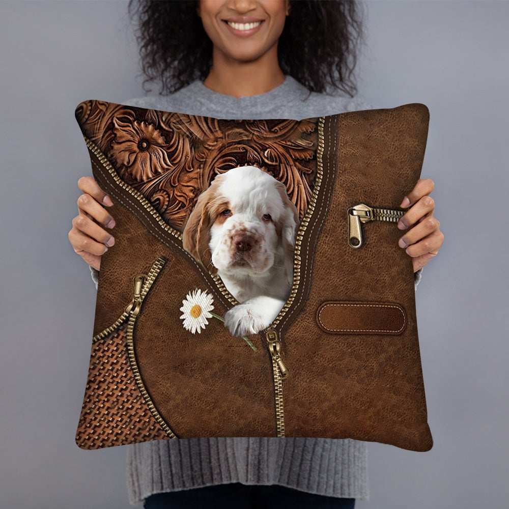 Clumber Spaniel Holding Daisy Pillow Case