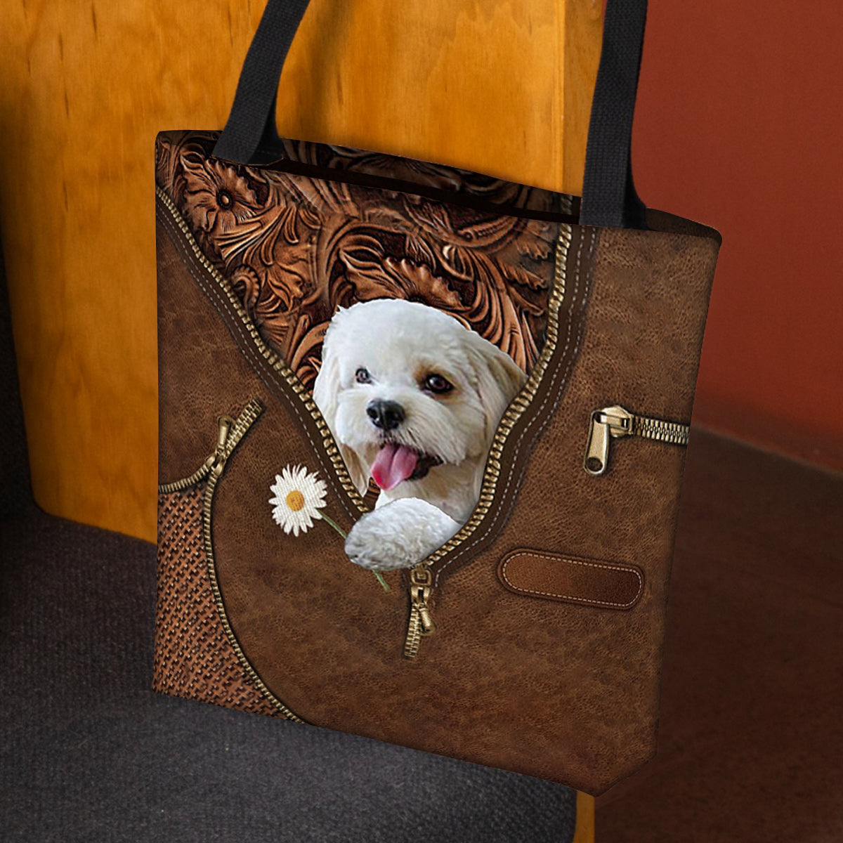 Cockapoo Holding Daisy Tote Bag