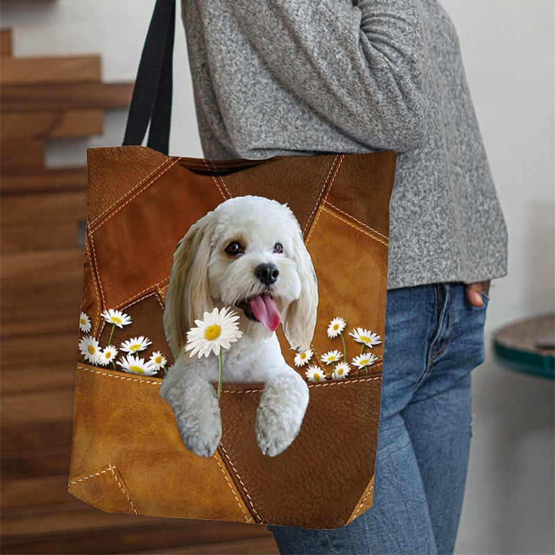 Cockapoo Holding Daisy All Over Printed Tote Bag