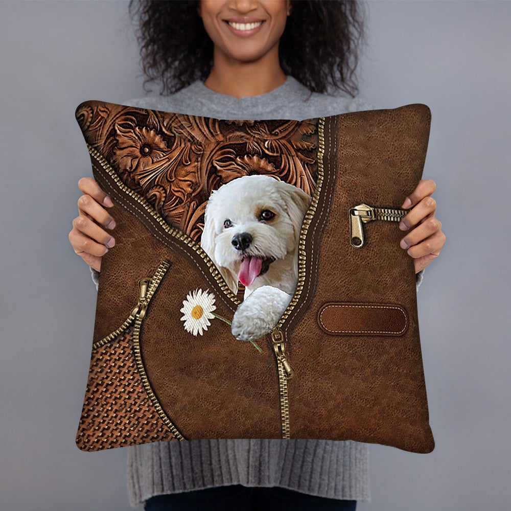 Cockapoo Holding Daisy Pillow Case