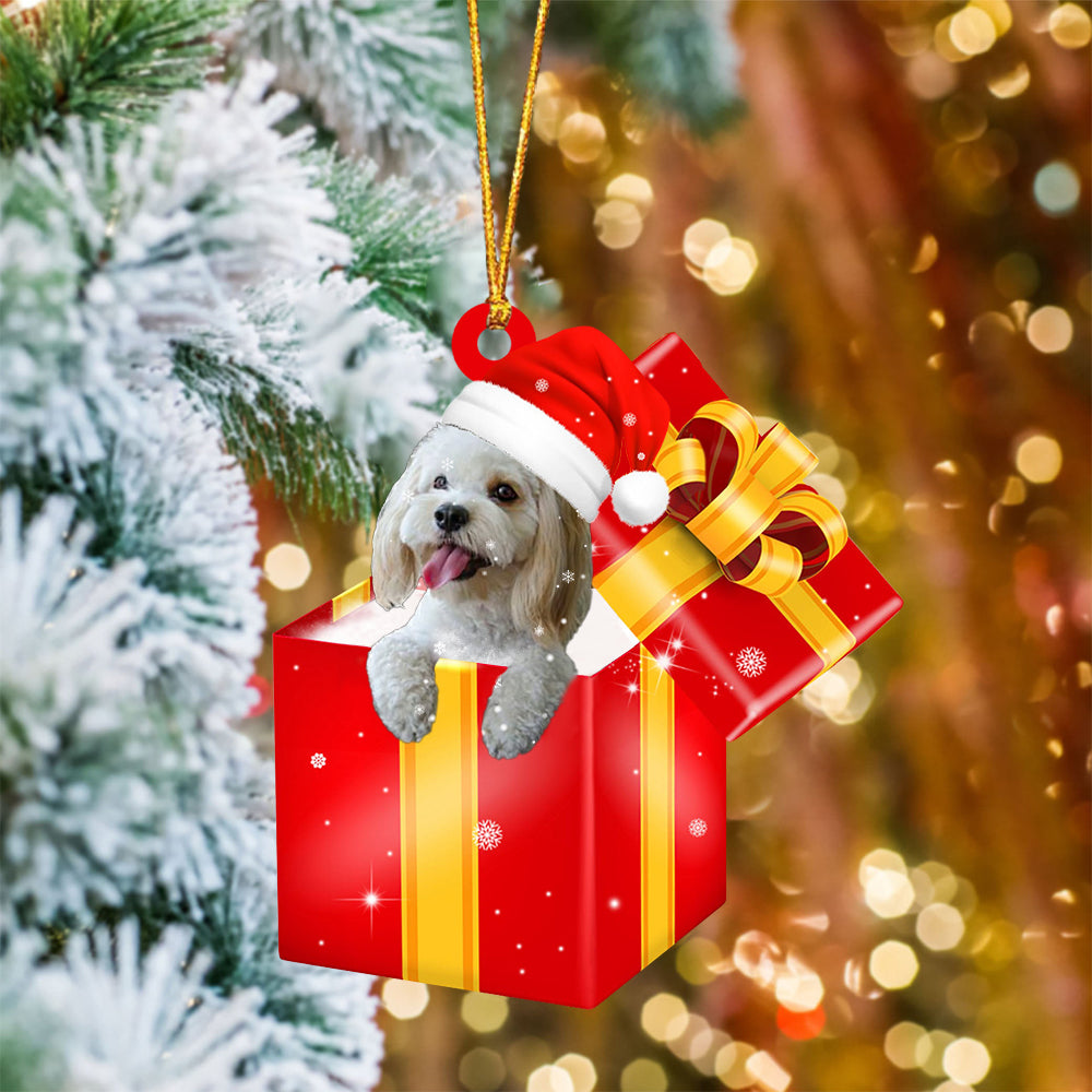Cockapoo In Red Gift Box Christmas Ornament
