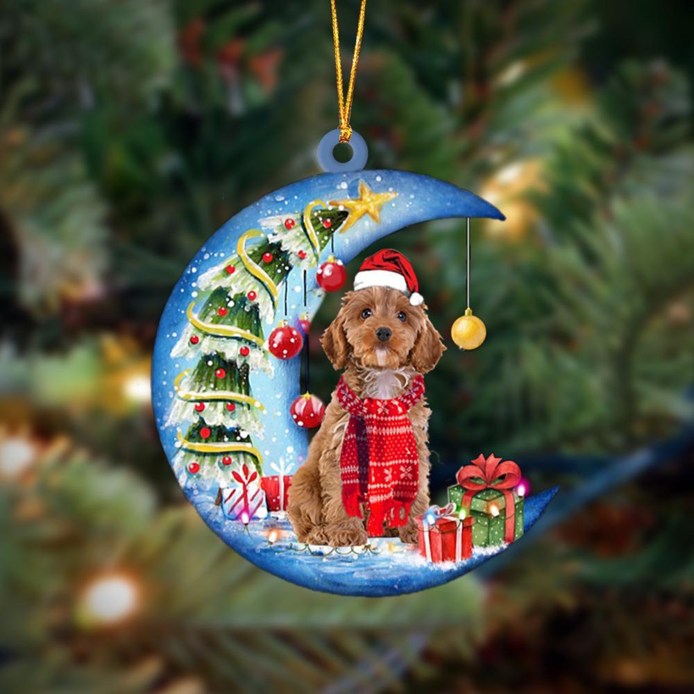 Cockapoo Sits On The Moon Merry Christmas Hanging Ornament