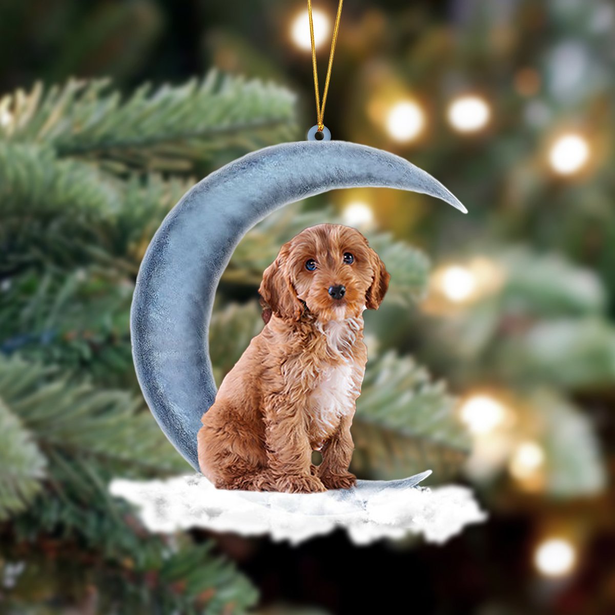 Cockapoo Sits On The Moon Hanging Ornament
